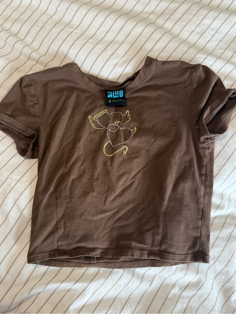 Brown Graphic Tee with Yellow Heart Motif